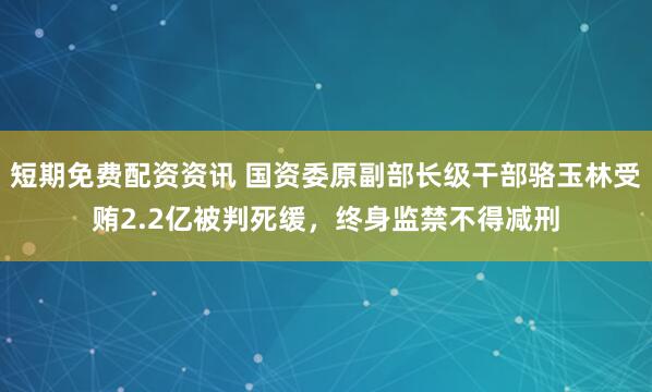 短期免费配资资讯 国资委原副部长级干部骆玉林受贿2.2亿被判死缓，终身监禁不得减刑